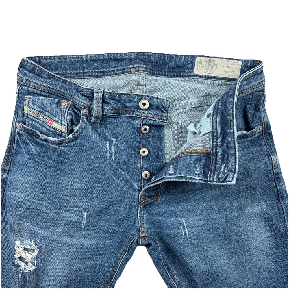 Diesel Larkee Jeans Mens 32x30 Fits 32x27 Blue Regular Straight Distressed Denim
